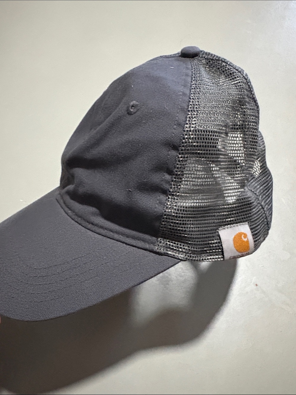 Carhartt Gray Mesh Trucker Cap with Tan Logo Tab